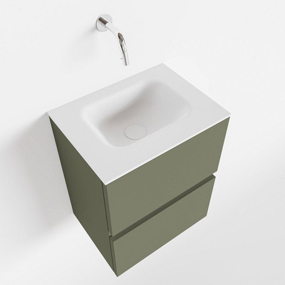MONDIAZ ADA Toiletmeubel - 40x30x50cm - 0 kraangaten - 2 lades - army mat - wasbak midden - Solid surface - Wit