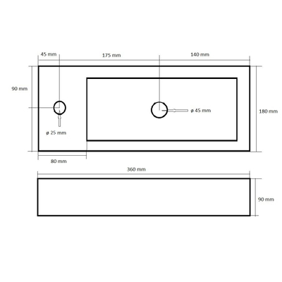 Best Design Bicolor Set lave-mains 36x18x9cm céramique 1 trou de robinet gauche Blanc/noir mat