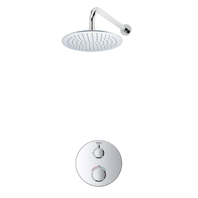 Grohe - Adema Rise Ensemble de douche pluie encastré - 1 fonction - avec pomme de douche Adema Rise 20cm - bras mural 35cm - thermostat encastré Grohe Grohtherm - chrome