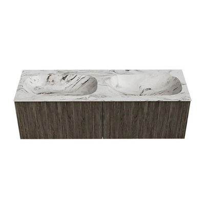 Mondiaz KURVE-DLUX Ensemble meuble de salle de bains - 140x46x40cm - 2 tiroirs - lavabo solid surface - double - 2 trous de robinet - Shadow