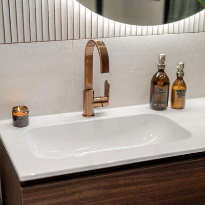 Brauer Copper Edition Robinet lavabo rehaussé bec plat poignée type S1 ColdStart Cuivre brossé PVD