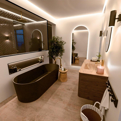 Mondiaz CIRO-DLUX Meuble de salle de bains - 120x45x50cm - Plan vasque solid surface Arena - 1 bassin à droite - 1 trou de robinet - 2 tiroirs - Dusk