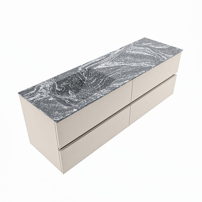 Mondiaz VICA-DLUX ensemble de meuble de salle de bain - 150cm - meuble sous-vasque lin - 4 tiroirs - lavabo encastrée nuage gauche - sans trous de robinet - version haute de 60cm - lave