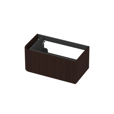 INK Concept R Wastafelonderkast - 80x45x35cm - 1 lade - opliggende grepen - gefreesd - afgeronde hoek links - MDF - dark veneer
