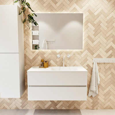 MONDIAZ VICA 100cm meuble sous lavabo Talc 2 tiroirs. Lavabo CLOUD droite 1 trou de robinet, couleur Talc.
