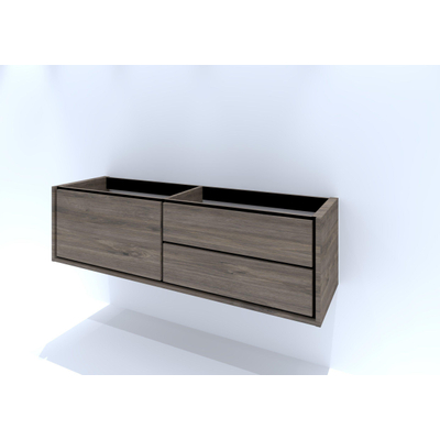 HR Badmeubelen Rize meuble sous lavabo - 1 tiroir haut gauche (80cm)/2 tiroirs droite (80cm) - sans poignée push2open - 160 x 45 x 45 cm - espresso