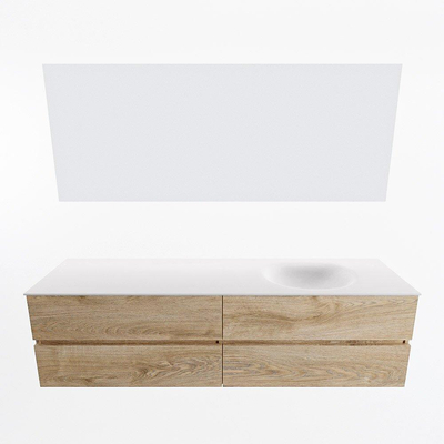 MONDIAZ Vica Badkamermeubelset - 180cm - onderkast washed oak - 4 lades - wastafel moon rechts - zonder kraangaten - kleur talc - LED spiegel - XL versie 60cm hoog