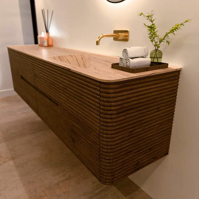 Mondiaz CIRO-DLUX Ensemble de meubles de salle de bains - 190x45x50cm - Plan vasque en solid surface Arena - 1 lavabo à droite - sans trous de robinetterie - 4 tiroirs - Dusk