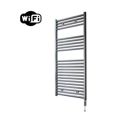 Sanicare HVW Elektrische Radiator - 111.8x60cm - 730W - wifi - thermostaat - chroom - rechtsonder - gunmetal (antraciet)