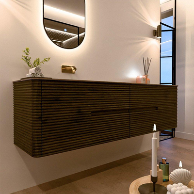 Mondiaz CIRO-DLUX Badkamermeubelset - 180x45x50cm - Solid surface wastafel Sombra - 1 wasbak Links - zonder kraangaten - 4 lades - Shadow