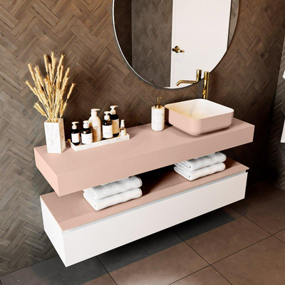 Mondiaz TOP 30 Vrijhangend Topblad - 140x30x12cm - geschikt voor waskom - Solid surface - Rosee