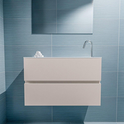 MONDIAZ ADA Toiletmeubel - 80x30x50cm - 1 kraangat - 2 lades - linen mat - wasbak rechts - Solid surface - Wit