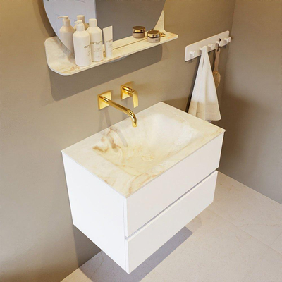 Mondiaz VICA-DLUX Ensemble de meuble de salle de bain - 70cm - meuble sous-vasque talc - 2 tiroirs - lavabo encastrée cloud milieu - sans trous de robinet - version haute de 60cm - frape