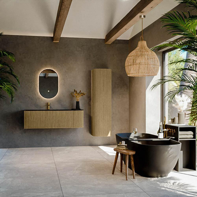 Mondiaz KURVE Ensemble meuble de salle de bains - 135x46x40cm - 1 tiroir - 1 porte - lavabo solid surface - gauche - 1 trou de robinet - Dusk