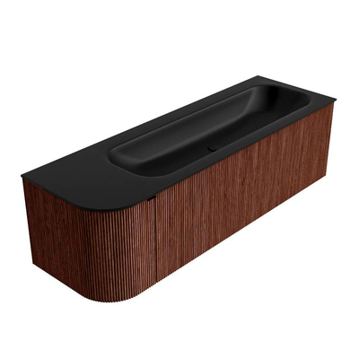 Mondiaz KURVE Ensemble de meuble salle de bain - 145x46x40cm - 1 tiroir - 1 porte - lavabo en solid surface - droite - 2 trous de robinet - Ruby