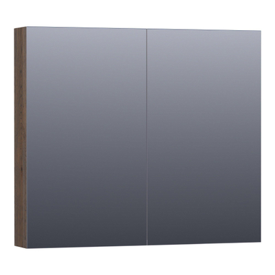 BRAUER Impress armoire de toilette - 80x70x15cm - sans éclairage - 2 portes miroir double face - chêne à lamelles noir