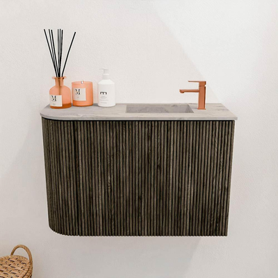 Mondiaz JOYA-DLUX 61.6cm toiletmeubel - ronding links kleur Shadow - Wastafel FAYE positie Rechts 1 kraangat kleur Glace.