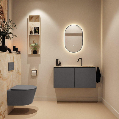 MONDIAZ TURE-DLUX Meuble toilette - 100cm - Dark Grey - EDEN - vasque Frappe - position centrale - 1 trou de robinet