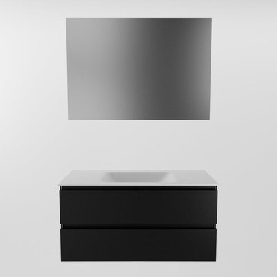 Mondiaz Aivy badmeubelset - 100x45x50cm - 0 kraangaten - 1 wasbak talc Solid surface - Midden - 2 lades - Met spiegel - MDF Urban