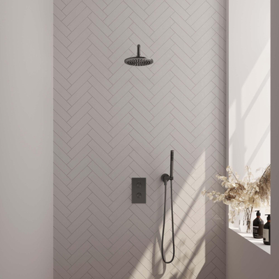 Brauer Gunmetal Carving Ensemble de douche pluie encastré - douche principale 20cm - bouton Carving - douchette à main barre 1 fonction - PVD - gunmetal brossé