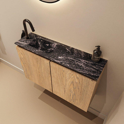 MONDIAZ TURE-DLUX Meuble de toilette 80cm Washed Oak. Lavabo EDEN Lava position gauche. Avec 1 trou de robinet.