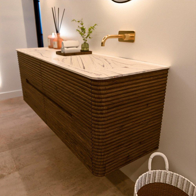 Mondiaz CIRO-DLUX Badkamermeubelset - 140x45x50cm - Solid surface wastafel Nata - 1 wasbak Rechts - zonder kraangaten - 4 lades - Dusk