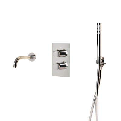 Fortifura Calvi Badkraan set - uitloop - 22cm inkortbaar - gladde slang - staafhanddouche - inbouwdeel - wandhouder - verchroomd chroom
