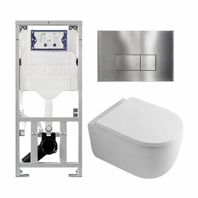 QeramiQ Dely Swirl Ensemble WC - 36.3x51.7cm - Réservoir encastré Geberit UP320 - Abattant 35mm - Plaque de commande en inox- Boutons rectangulaires - Blanc brillant