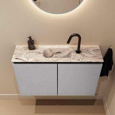 MONDIAZ TURE-DLUX Meuble de toilette 80cm Plata. Lavabo EDEN Glace position centrale. Avec 1 trou de robinet.
