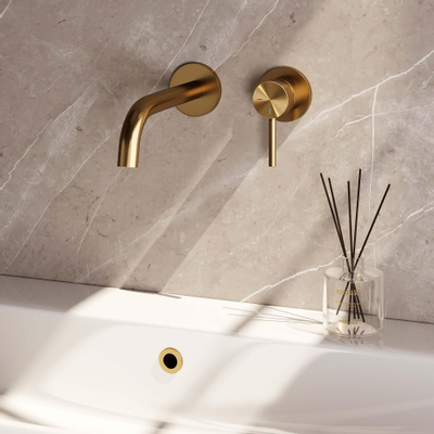 Brauer Gold Carving Robinet lavabo encastrable avec bec courbé gauche et rosaces Modèle A1 - Levier Carving Or brossé PVD
