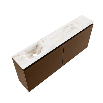 MONDIAZ TURE-DLUX meuble de toilettes 120cm Rust. EDEN lavabo Frappe position gauche. Sans trou de robinet.
