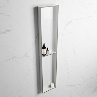 Mondiaz Easy nis 29.5x89.5x8cm voor Inbouw/opbouw 2 open vakken Solid surface Talc/Army