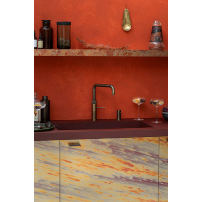 Quooker BE Classic Fusion Square robinet d'eau bouillante - bec pivotant - réservoir Combi - Eau chaude / bouillante - Laiton patiné