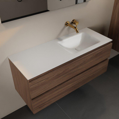 Mondiaz Aivy ensemble de meuble de salle de bains - 120x45x50cm - 0 trous de robinet - 1 vasque talc Solid surface - Droite - 2 tiroirs - Avec miroir - Mélamine Mocha