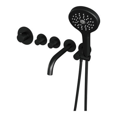 BRAUER Black Edition Badkraan Inbouw - douchegarnituur - 20cm uitloop - inclusief inbouwdeel - 3 gladde knoppen - handdouche rond 3 standen - mat zwart