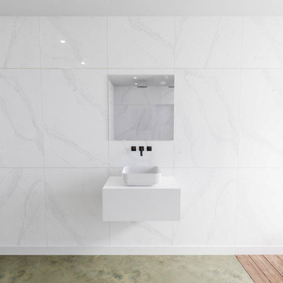 Mondiaz Lagom Meuble salle de bains 70x30.9x45cm Solid Surface Talc 1 tiroir avec lavabo BINX vasque à poser Centre sans trous de robinet