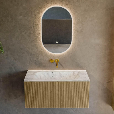 Mondiaz KURVE-DLUX Ensemble de meubles de salle de bains - 90x46x40cm - 1 tiroir - lavabo solid surface - central - sans trou de robinet - Dusk