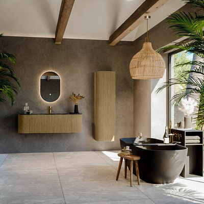 Ensemble de meuble de salle de bain Mondiaz KURVE-DLUX - 140x46x40cm - 1 tiroir - 2 portes - lavabo en solid surface - milieu - 1 trou de robinet - Dusk