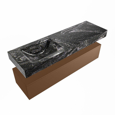 Mondiaz ALAN-DLUX Ensemble de meuble - 150cm - meuble Rust mat - 1 tiroir - Lavabo Cloud Lava suspendu - vasque Gauche - 1 trou de robinet