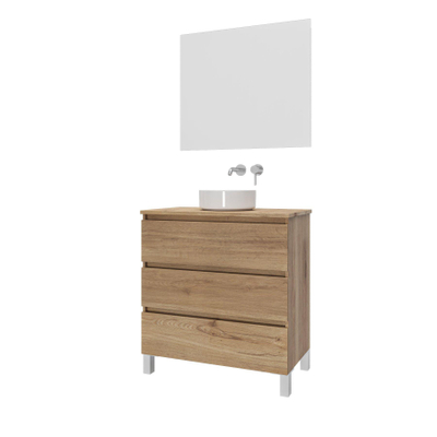 Adema Chaci PLUS Badkamermeubelset - 80x86x46cm - waskom - topblad - 3 lades - rechthoekige spiegel - eiken
