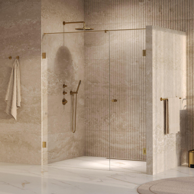 BRAUER Void Carving Nisdeur - 2-delig - 170x200cm - 70cm draaideur aan muur - glascoating - omkeerbaar - helder glas - geborsteld goud PVD