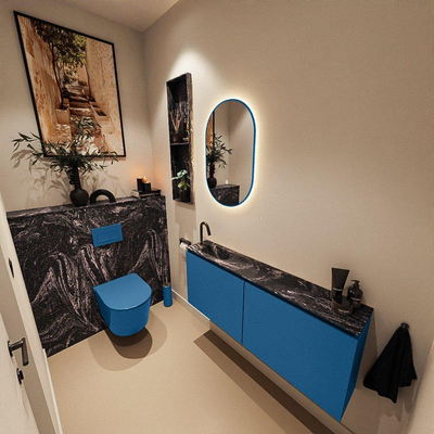 MONDIAZ TURE-DLUX 120cm toiletmeubel Jeans. EDEN wastafel Lava positie links. Met 1 kraangat.