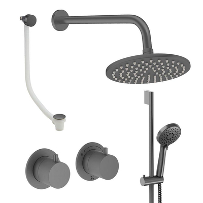Crosswater MODULE Regendoucheset inbouw - 2 hendels - badafvoer - 20cm douchekop - handdouche - glijstang - wandarm - slate gunmetal (antraciet)