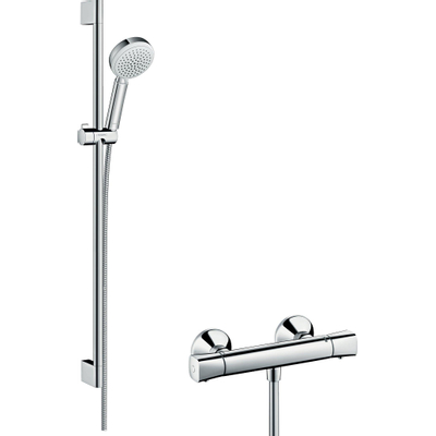 Hansgrohe crometta 100 Set de douche avec Ecostat universal robinet de douche thermostatique et barre de douche 90cm avec Crometta 100 Vario douchettte à main blanc/chrome