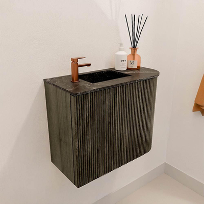 Mondiaz JOYA-DLUX 51.6cm toiletmeubel - ronding rechts kleur Shadow - Wastafel FAYE positie Links 1 kraangat kleur Lava.