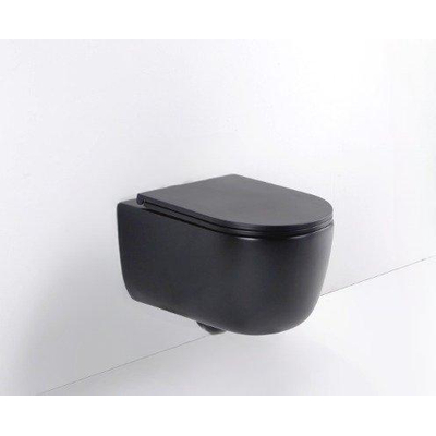 QeramiQ Dely Swirl hangtoilet – spoelrandloos – diepte 53 cm – met slim softclose zitting – mat zwart