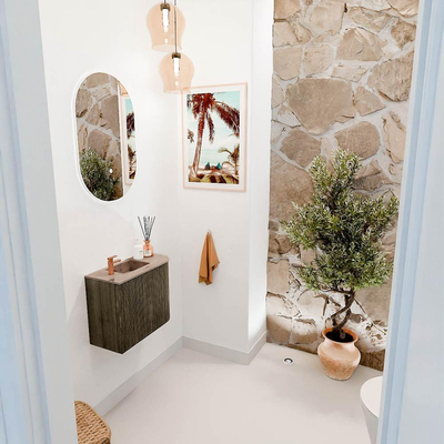 Mondiaz JOYA-DLUX 51.6cm toiletmeubel - ronding rechts kleur Shadow - Wastafel FAYE positie Links 1 kraangat kleur Arena.