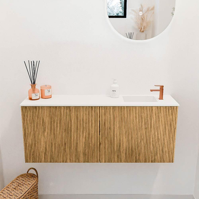 Mondiaz JOYA 100cm toiletmeubel - kleur Oak - Wastafel FAYE positie Rechts 1 kraangat kleur Talc.