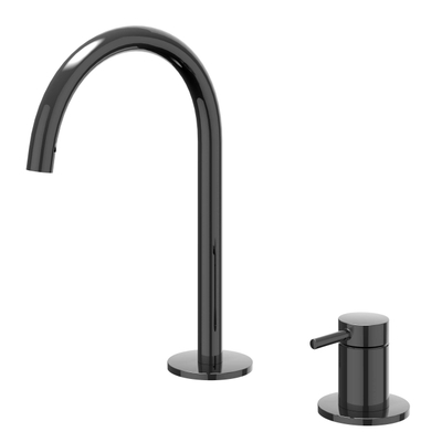 IVY Bond Mitigeur de lavabo - 2 trous - montage sur plage - bec - coldstart - Chrome noir PVD