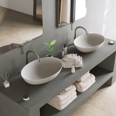 Ideavit Solidthin lavabo à poser 60x40x14.5cm ovale 0 trous de robinet 1 cuve Solid surface blanc